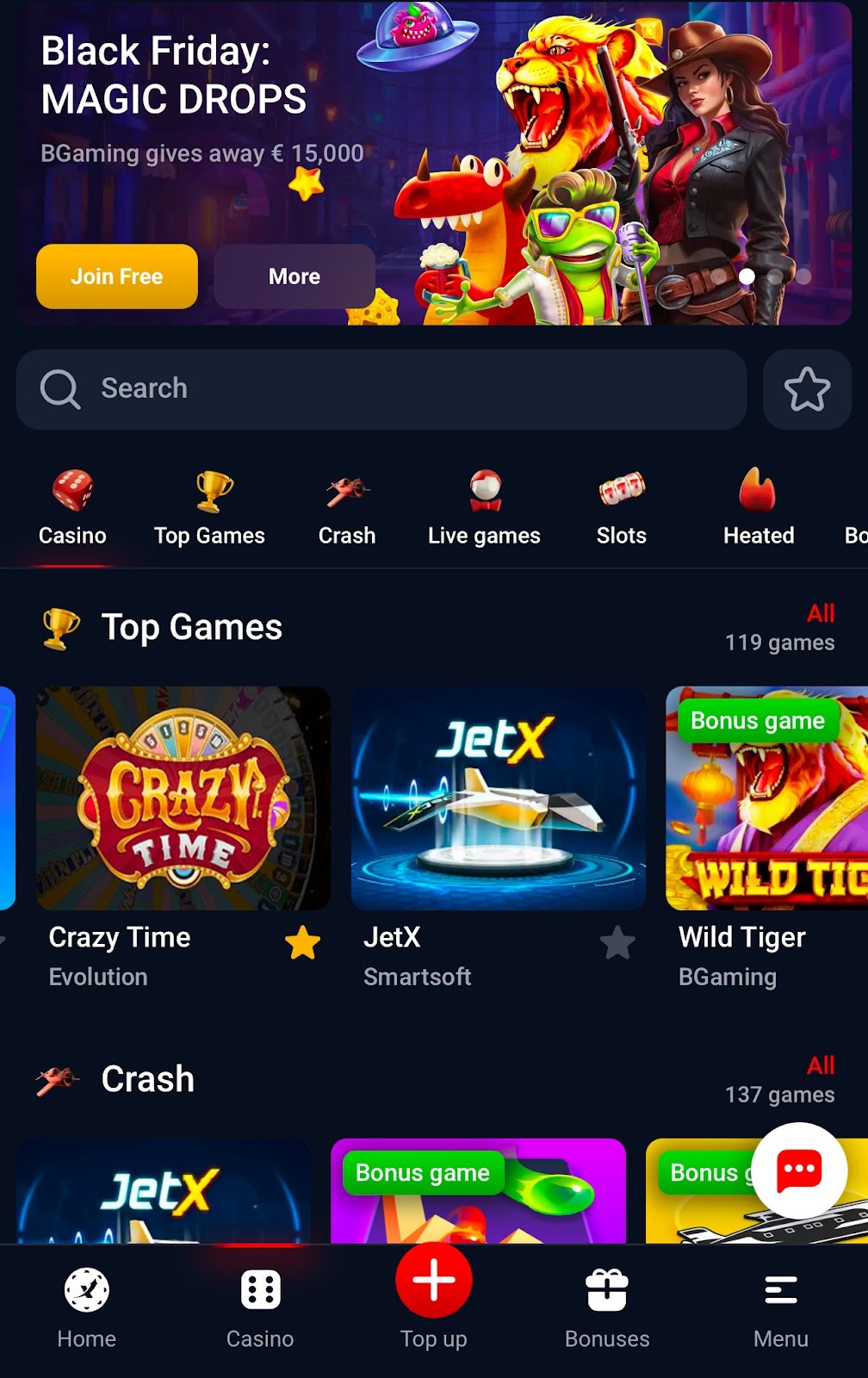 Crazy Time on TopX App